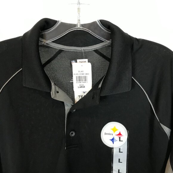 NWT Men Size Large NFL Apparel Black Pittsburgh Steelers Three-Button Polo Shirt - Picture 2 of 3
